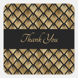 Elegante Gouden en Zwarte Art Deco Geometrische Wa Vierkante Sticker