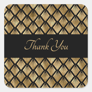 Elegante Gouden en Zwarte Art Deco Geometrische Wa Vierkante Sticker