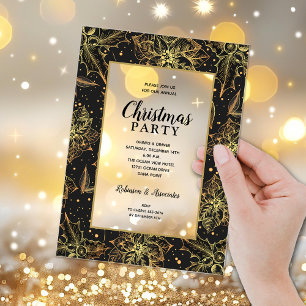 Elegante gouden en zwarte bloemrijke kerstfeest acryl uitnodigingen