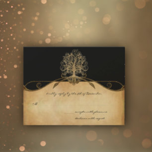 Elegante Gouden en Zwarte Boom Bruiloft RSVP Kaartje