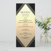 Elegante Gouden en Zwarte Bruiloft Menu (Staand voorkant)