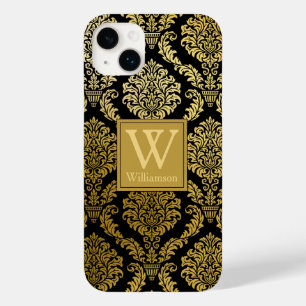 Elegante gouden en zwarte damast print gepersonali Case-Mate iPhone 14 plus hoesje