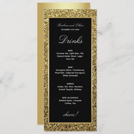 Elegante gouden en zwarte Drink Menu Kaart (Voorkant / Achterkant)