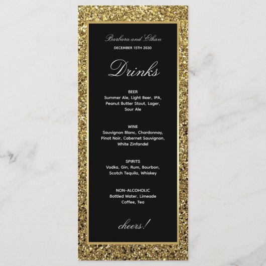 Elegante Gouden en Zwarte Drinkkaart Menu (Voorkant)