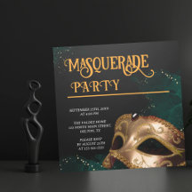 Elegante gouden en zwarte gemaskerde feestuitnodig