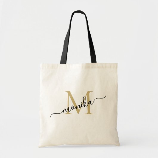 Elegante gouden en zwarte gepersonaliseerde monogr tote bag (Voorkant)
