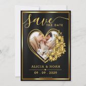 Elegante gouden en zwarte hartfoto Save the Date  (Voorkant)