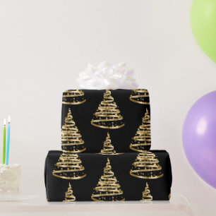 Elegante Gouden en Zwarte Lint Boom Kerstmis Cadeaupapier