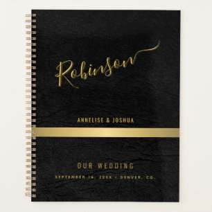 Elegante gouden en zwarte moderne script bruiloft planner