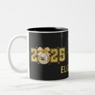 Elegante gouden en zwarte monogram nieuwjaar 2025 tweekleurige koffiemok