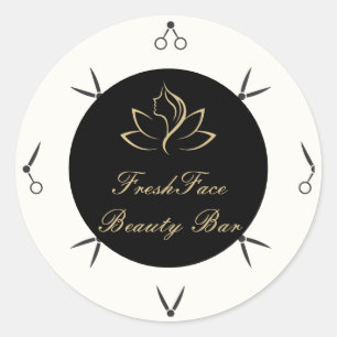 Elegante gouden en zwarte schoonheidssalon ronde sticker