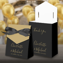 Elegante gouden en zwarte script bruiloft bedankdoosjes