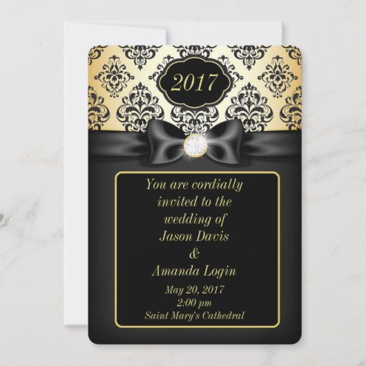 Elegante gouden en zwarte strik kaart (Voorkant)