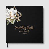 Elegante gouden en zwarte trouwringen bruiloft gastenboek (Voorkant)