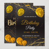 Elegante gouden en zwarte verjaardagsfeestuitnodig kaart (Voorkant / Achterkant)