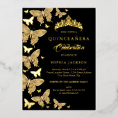 Elegante gouden en zwarte vlinder Quinceanera Folie Uitnodiging (Voorkant)