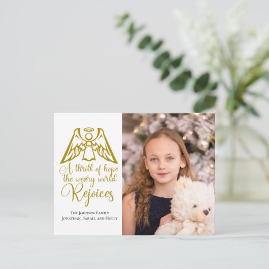 Elegante gouden engel kerst familie foto briefkaart (Staand voorkant)
