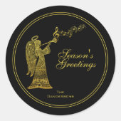 Elegante gouden engel op zwarte kerst ronde sticker (Voorkant)