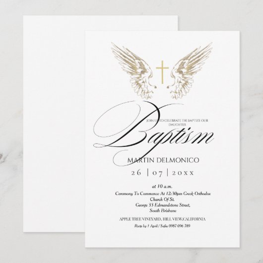 Elegante gouden engel vleugels Typografie Kruisdoo Kaart (Voorkant / Achterkant)