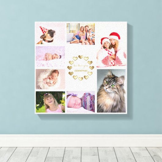 Elegante gouden familiefotocollage Moederdag Canvas Afdruk (Insitu (Houten vloer))
