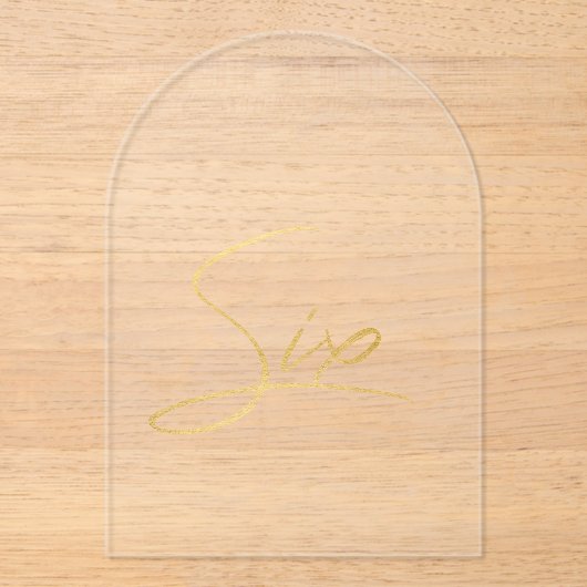 Elegante gouden faux Folie Arch Acryl Tafelnummer (Voorkant)