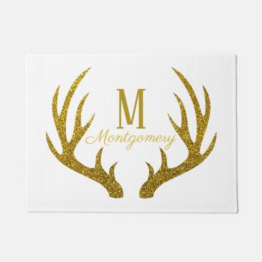 Elegante gouden faux glitter herten gewei & wit deurmat (Voorkant)