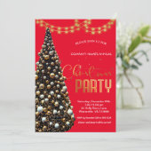 Elegante gouden feestelijke kerstboom, rood kaart (Staand voorkant)