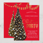 Elegante gouden feestelijke kerstboom, rood kaart (Voorkant / Achterkant)
