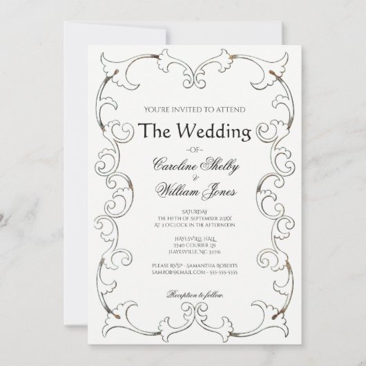 Elegante gouden filigraan eenvoudige bruiloft uitn kaart (Voorkant)