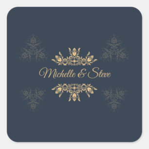 Elegante gouden filigraan naamstickers op maat vierkante sticker