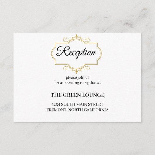 Elegante gouden filigraan op wit, bruiloft recepti informatiekaartje (Voorkant)