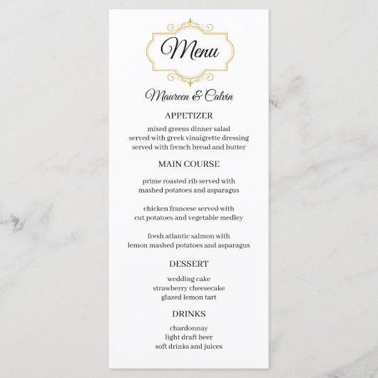 Elegante gouden filigraan op witte bruiloft menu (Voorkant)