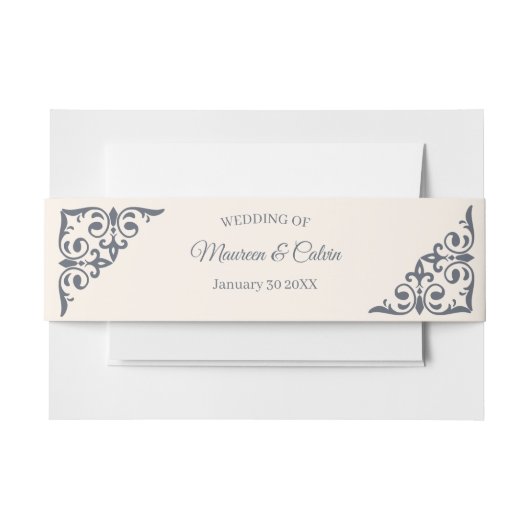 Elegante gouden filigraan op witte bruiloft uitnodigingen wikkel (Voorkant Voorbeeld)