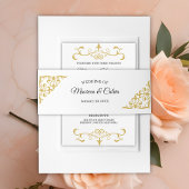 Elegante gouden filigraan op witte bruiloft uitnodigingen wikkel