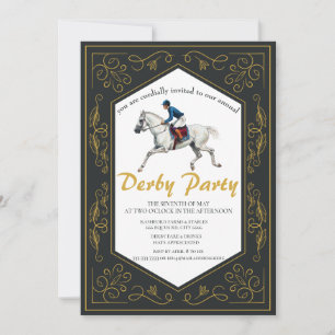Elegante Gouden Filigraan & Witte Paard Derby Fees Kaart