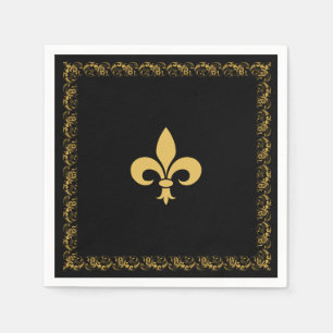 Elegante Gouden Fleur-de-Lis op Zwart Servet