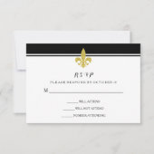 Elegante gouden Fleur de Lis zwart en wit RSVP (Voorkant)