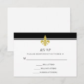 Elegante gouden Fleur de Lis zwart en wit RSVP (Voorkant / Achterkant)