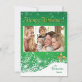 Elegante gouden Fleur Green Holiday Custom Photo C Feestdagenkaart (Voorkant)