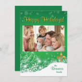 Elegante gouden Fleur Green Holiday Custom Photo C Feestdagenkaart (Voorkant / Achterkant)