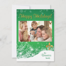 Elegante gouden Fleur Green Holiday Custom Photo C Feestdagenkaart