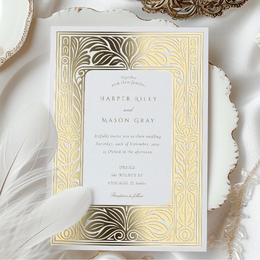Elegante gouden folie Art Deco bruiloft Folie Uitnodiging