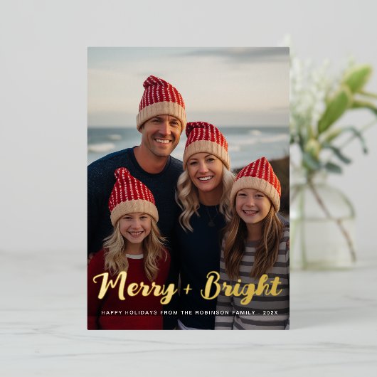 elegante gouden folie belettering Christmas Holida Folie Feestdagenkaart (Staand Voorkant)