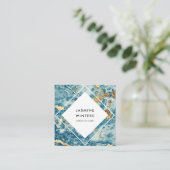 Elegante gouden folie blauw marmer waterverf diama vierkante visitekaartje (Staand voorkant)
