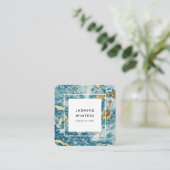 Elegante gouden folie blauw marmer waterverf minim vierkante visitekaartje (Staand voorkant)