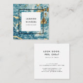 Elegante gouden folie blauw marmer waterverf minim vierkante visitekaartje (Voorkant / Achterkant)