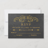 Elegante gouden folie bloeien zwarte bruiloft RSVP (Voorkant)