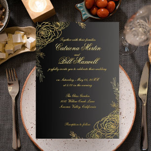 Elegante gouden folie Bloemen bruiloft uitnodiging