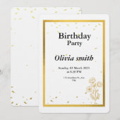 Elegante gouden folie Bloemen Verjaardag Uitnodigi Kaart (Voorkant / Achterkant)