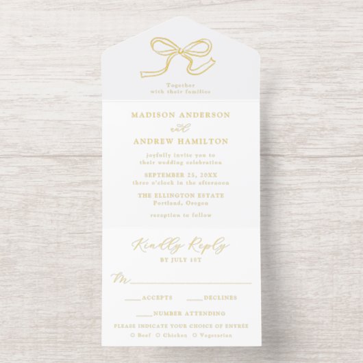 Elegante gouden folie boog bruiloft all in one uitnodiging (Binnenkant)